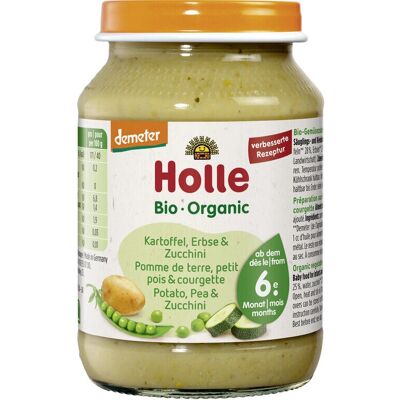 Holle Baby-Nahrung - Kartoffel, Zucchini, Erbse - Bio-Glas Holle Baby-Nahrung - Kartoffel, Zucchini, Erbse - Bio-Glas