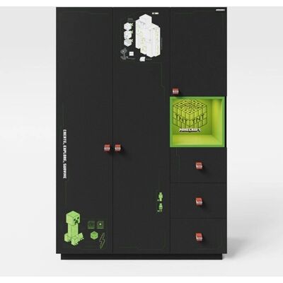 Armoire Minecraft Roba - Compartiment LED Ouvert - 200x50x135cm - Noir - Publicité Armoire Minecraft Roba - Compartiment LED Ouvert - 200x50x135cm - Noir - Publicité