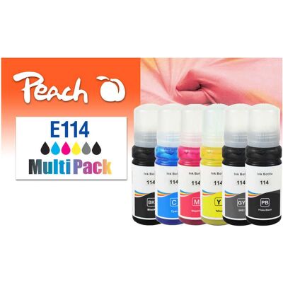 Cartouche d'encre Peach 6pcs - Compatible Epson 114 - Noir, Cyan, Magenta, Jaune, Gris - Publicité Cartouche d'encre Peach 6pcs - Compatible Epson 114 - Noir, Cyan, Magenta, Jaune, Gris - Publicité
