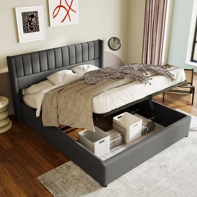 OKWISH - Hydraulic storage bed - 180x200 cm - Gray - Bed OKWISH - Hydraulic storage bed - 180x200 cm - Gray - Bed