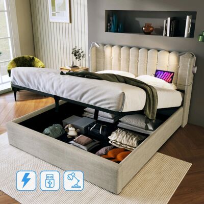 OKWISH - Letto imbottito - Naturale - Lino - Cama OKWISH - Letto imbottito - Naturale - Lino - Cama