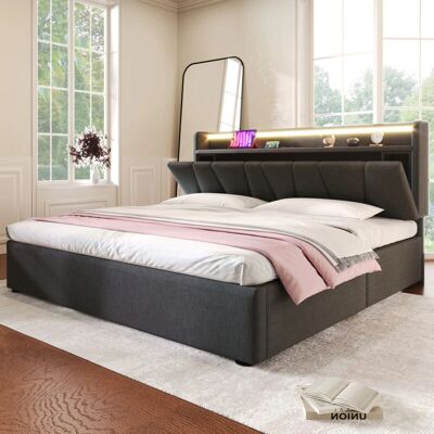 WISHDOR - Letto contenitore - Gris - 160 x 200 cm - Bed WISHDOR - Letto contenitore - Gris - 160 x 200 cm - Bed