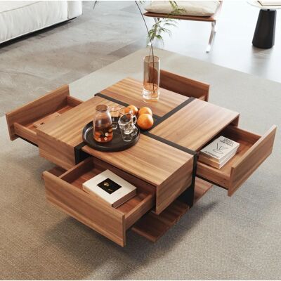 WISHDOR - 78x78x36 cm - Natural - 4 cajones - mesa de café WISHDOR - 78x78x36 cm - Natural - 4 cajones - mesa de café