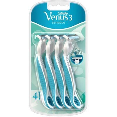 Gillette Venus 3 Sensitive Női Egyszer használatos borotvák Csomag 4 Gillette Venus 3 Sensitive Női Egyszer használatos borotvák Csomag 4