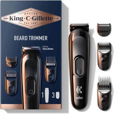 Gillette King Szakállvágó - Vezeték nélküli, 3 kiegészítő, Fekete Gillette King Szakállvágó - Vezeték nélküli, 3 kiegészítő, Fekete