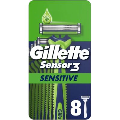 Rasoir jetable Sensor3 Sensitive Gillette - Peau sensible - 8 unités - Publicité Rasoir jetable Sensor3 Sensitive Gillette - Peau sensible - 8 unités - Publicité