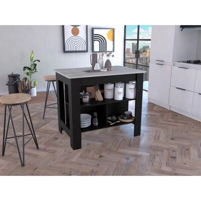 TUHOME CONCEPT Isla de cocina Cala - Isla de cocina rústica con 3 estantes TUHOME CONCEPT Isla de cocina Cala - Isla de cocina rústica con 3 estantes