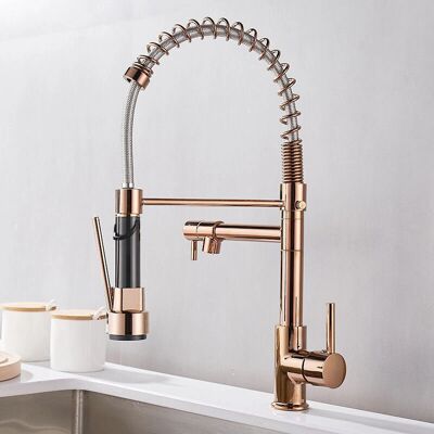 Wottes - Grifo fe Cocina Spiral Spring Giratorio 360° 2 Modos fe Rociado, Ducha Extraíble Rosa Gold - Grifo Wottes - Grifo fe Cocina Spiral Spring Giratorio 360° 2 Modos fe Rociado, Ducha Extraíble Rosa Gold - Grifo
