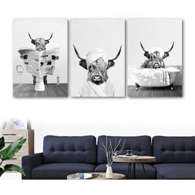 SHINING HOUSE - Set de 3 pósteres para baño - Highland Cow - Póster SHINING HOUSE - Set de 3 pósteres para baño - Highland Cow - Póster