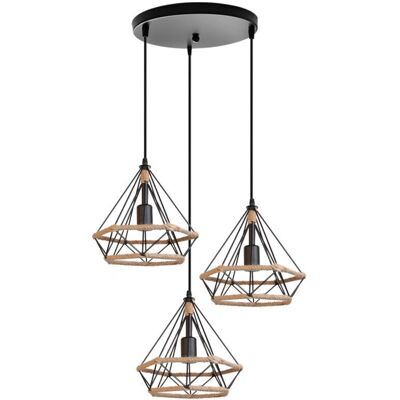 STOEX Hemp Rope Chandelier - Diamond Shape Pendant Light - 25cm - Industrial Lighting STOEX Hemp Rope Chandelier - Diamond Shape Pendant Light - 25cm - Industrial Lighting