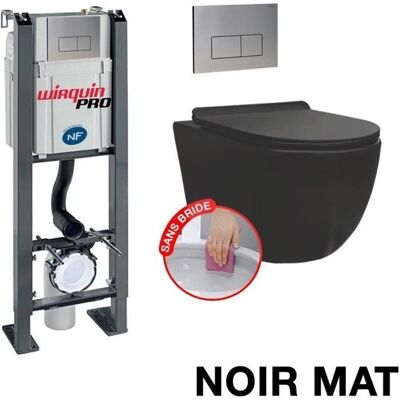 Wirquin Pro - Pack completo inodoro sin reborde - Negro mate, placa de acero inoxidable Wirquin Pro - Pack completo inodoro sin reborde - Negro mate, placa de acero inoxidable
