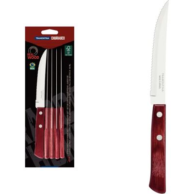 Tramontina - Conjunto de facas para bife em aço inoxidável e madeira - 6 peças Tramontina - Conjunto de facas para bife em aço inoxidável e madeira - 6 peças