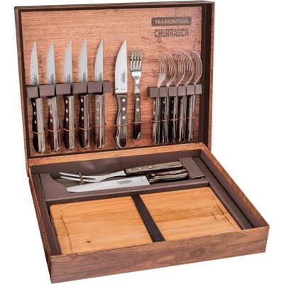 Tramontina - Churrasco Polywood 15-Piece - Stainless Steel - Utensil Set Tramontina - Churrasco Polywood 15-Piece - Stainless Steel - Utensil Set