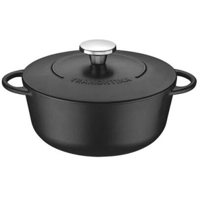 Tramontina Black 28cm Cast Iron Casserole - Enamel, Durable, Suitable for All Hobs Tramontina Black 28cm Cast Iron Casserole - Enamel, Durable, Suitable for All Hobs