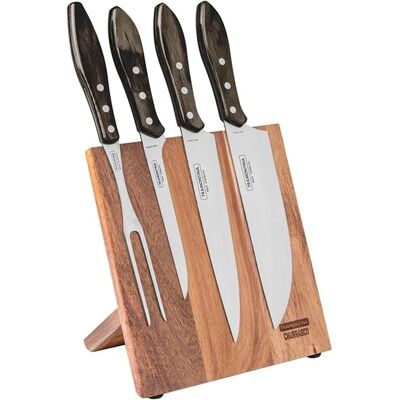 Tramontina Edelstahl Küchenmesser & Braten Gabel Set mit Holzständer Tramontina Edelstahl Küchenmesser & Braten Gabel Set mit Holzständer