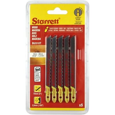 Starrett BU310T-5 Wood Cutting Jigsaw Blades - Pack of 5 Starrett BU310T-5 Wood Cutting Jigsaw Blades - Pack of 5