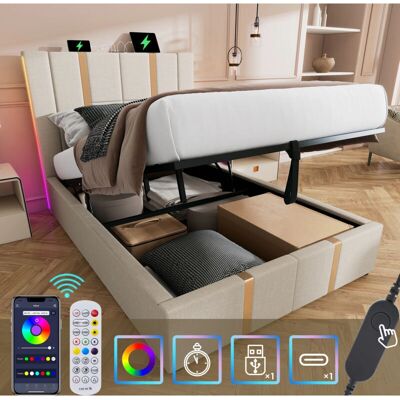 OKWISH - L90 - Carga USB-C - cabecero LED - Cama OKWISH - L90 - Carga USB-C - cabecero LED - Cama