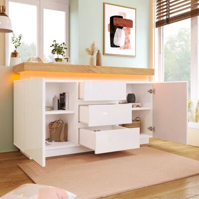 WISHDOR - Credenza - blanco brillante - iluminación LED - armario WISHDOR - Credenza - blanco brillante - iluminación LED - armario