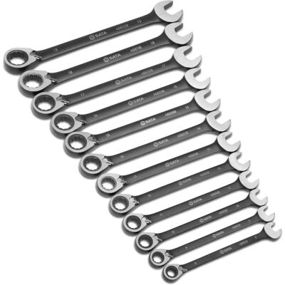 SATA, Kombischlüssel-Set, 8-19mm, Schwarz-Grün Edition - Satz reversibler Ratschen-Schlüssel SATA, Kombischlüssel-Set, 8-19mm, Schwarz-Grün Edition - Satz reversibler Ratschen-Schlüssel