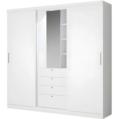 Vente-unique Bodil Blanc 240cm Armoire avec Miroir & Tiroirs - Armoire - Publicité Vente-unique Bodil Blanc 240cm Armoire avec Miroir & Tiroirs - Armoire - Publicité
