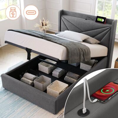 OKWISH - Cama Individual USB-C Caja - Almacenamiento - Cabecero USB-C - Cama OKWISH - Cama Individual USB-C Caja - Almacenamiento - Cabecero USB-C - Cama