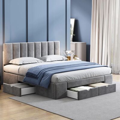 REDOM - Letto imbottito 160 x 200 cm - Gris - 4 cajones - Bed REDOM - Letto imbottito 160 x 200 cm - Gris - 4 cajones - Bed