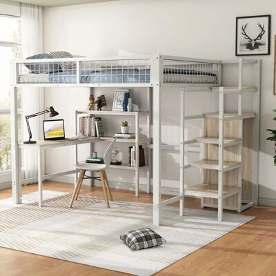 OKWISH - Letto a soppalco - Blanco - Litera con escritorio OKWISH - Letto a soppalco - Blanco - Litera con escritorio