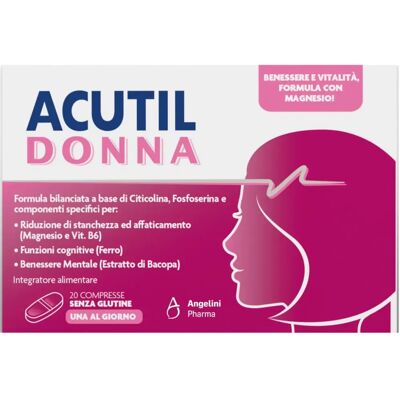 Angelini Acutil Donna - Soutien au bien-être mental féminin - 20 Comprimés - Publicité Angelini Acutil Donna - Soutien au bien-être mental féminin - 20 Comprimés - Publicité