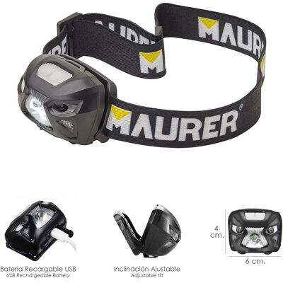 MAURER 19041125 Lampada Frontale LED - Resistente, Ricaricabile, Sensore MAURER 19041125 Lampada Frontale LED - Resistente, Ricaricabile, Sensore