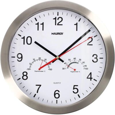 Orologio da muro in acciaio Maurer - Ø 30cm - Termometro & Igrometro Orologio da muro in acciaio Maurer - Ø 30cm - Termometro & Igrometro