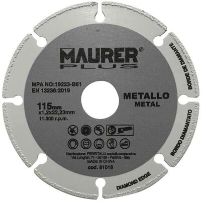 Maurer 7020195 Accessorio per Lavoro Angolare - Disco di Taglio Universale per Metalli Maurer 7020195 Accessorio per Lavoro Angolare - Disco di Taglio Universale per Metalli
