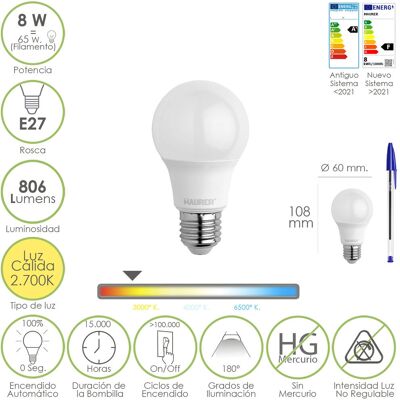 Maurer 19073050 LED-Lampe - Warmweiß - 8W - E27 - Produkttyp: LED-Lampe Maurer 19073050 LED-Lampe - Warmweiß - 8W - E27 - Produkttyp: LED-Lampe