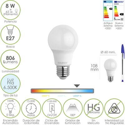 Maurer 19073060 LED-Lampe - 6500 K - 8 W - E27 Maurer 19073060 LED-Lampe - 6500 K - 8 W - E27