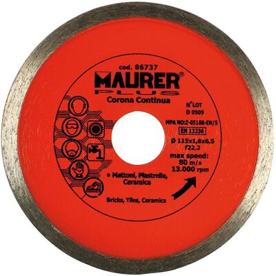 Disco diamantato MAURER 115mm per Angolare - Corona Continua Disco diamantato MAURER 115mm per Angolare - Corona Continua