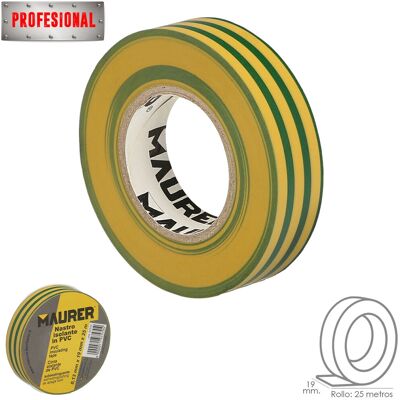 Nastro isolante Maurer Giallo/Verde - 25m x 19mm Nastro isolante Maurer Giallo/Verde - 25m x 19mm