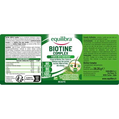 Equilibra Biotina Complex - Complément pour cheveux, peau et ongles - 90 Capsules - Publicité Equilibra Biotina Complex - Complément pour cheveux, peau et ongles - 90 Capsules - Publicité