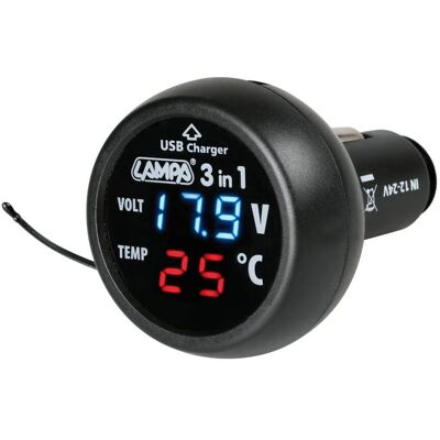 Lampa Spinotto 3-i-1 Termometer Voltmeter USB - Multifunktionellt biltillbehör Lampa Spinotto 3-i-1 Termometer Voltmeter USB - Multifunktionellt biltillbehör