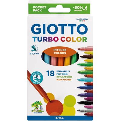 Marqueurs Giotto Turbo Color - Pointe fine - 18 pièces Marqueurs Giotto Turbo Color - Pointe fine - 18 pièces