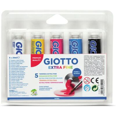 Tinta de tempera Giotto - 5 peças - 21 ml - Cores primárias Tinta de tempera Giotto - 5 peças - 21 ml - Cores primárias