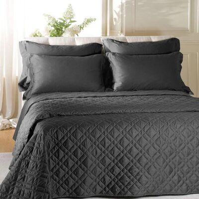 Housse de duvet matelassée en coton Antracite - Caleffi Housse de duvet matelassée en coton Antracite - Caleffi