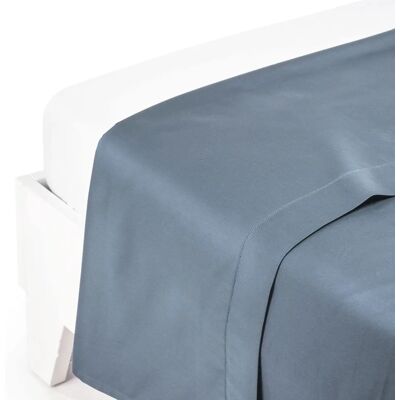 Drap plat en satin de coton bleu Caleffi - Double Drap plat en satin de coton bleu Caleffi - Double