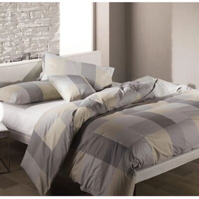 Ensemble de Literie en Coton Géométrique pour Grand Lit - Taupe Ensemble de Literie en Coton Géométrique pour Grand Lit - Taupe
