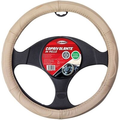 Funda de volante beige de cuero - Seguridad y comodidad Funda de volante beige de cuero - Seguridad y comodidad