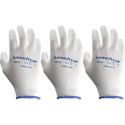 Gants de travail en polyester et polyuréthane Goodyear G0525 Blanc Gants de travail en polyester et polyuréthane Goodyear G0525 Blanc