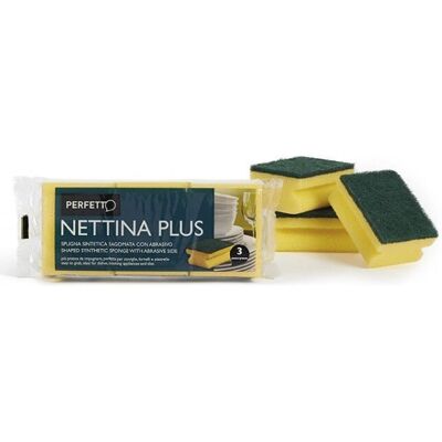 Éponge rectangulaire en polyester Perfetto CF3 - Côtés abrasifs et non abrasifs - 3 pièces - Publicité Éponge rectangulaire en polyester Perfetto CF3 - Côtés abrasifs et non abrasifs - 3 pièces - Publicité