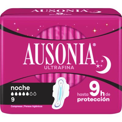 Absorventes noturnos Ausonia com asas - 9 unidades Absorventes noturnos Ausonia com asas - 9 unidades