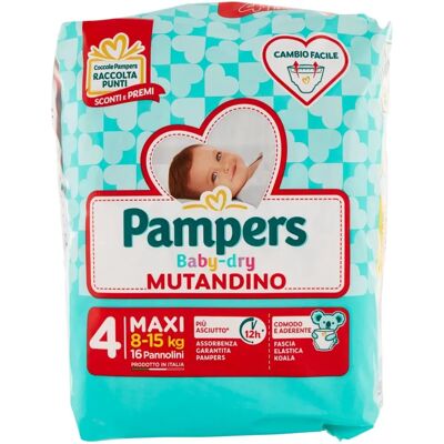 Pampers Baby Dry Mutandino Maxi - Couches Taille 4 (8-15kg) - 16 pièces - Publicité Pampers Baby Dry Mutandino Maxi - Couches Taille 4 (8-15kg) - 16 pièces - Publicité
