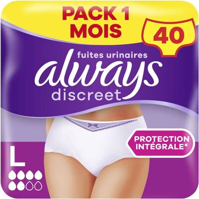 Pantalons d'incontinence Discreet d'Always - Grand - 40 Pantalons Pantalons d'incontinence Discreet d'Always - Grand - 40 Pantalons