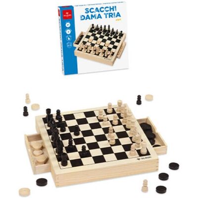 Dal Negro Holz Schach Dame Tria Spielset - Brettspiel Dal Negro Holz Schach Dame Tria Spielset - Brettspiel