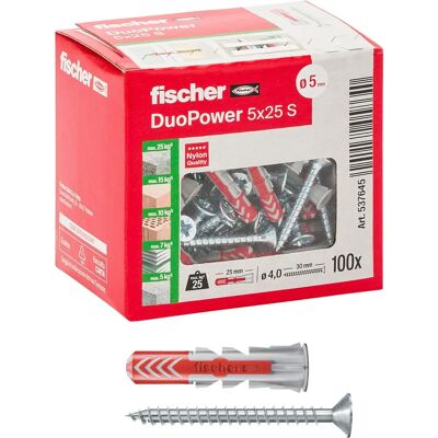 Fischer Wall Plug - Duopower Bi-materiale - 5sy 5x25 mm - 100 pcs with Screw Fischer Wall Plug - Duopower Bi-materiale - 5sy 5x25 mm - 100 pcs with Screw